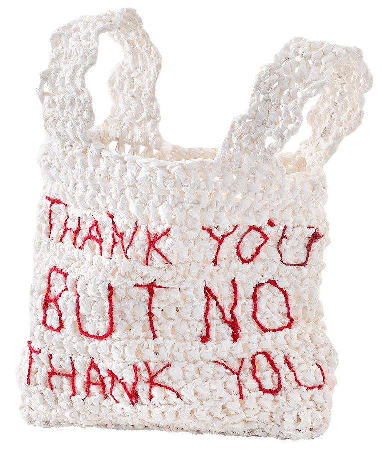 Evelyn Politzer | Thank you but no thank you, 2020 | 15"x11"in, Hand crocheted with plastic yarn. Embroidered with cotton thread.